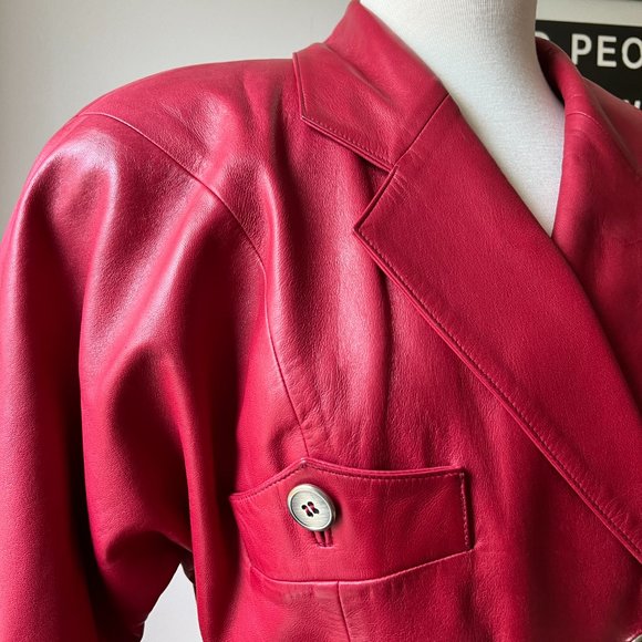 Vintage 80s red leather blazer jacket size medium - Picture 3 of 6